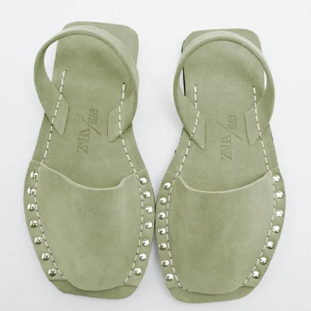 Zara RIA collaboration artisan leather sandals, neutral sage green - Picture 6 of 10